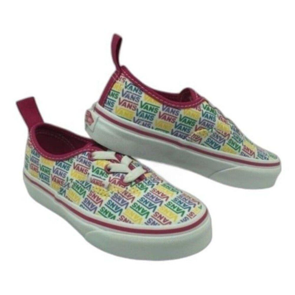 Vans shoes with logo words Kids Sneakers Elastic Rainbow pink and white size 3
